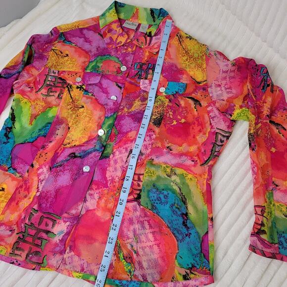 Chico’s Silk Blouse | Size 2 (US 12) | Multicolor Abstract Print | Long Sleeved - Picture 4 of 6